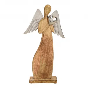 Engel mit Flügeln/Herz aus Holz/Metall