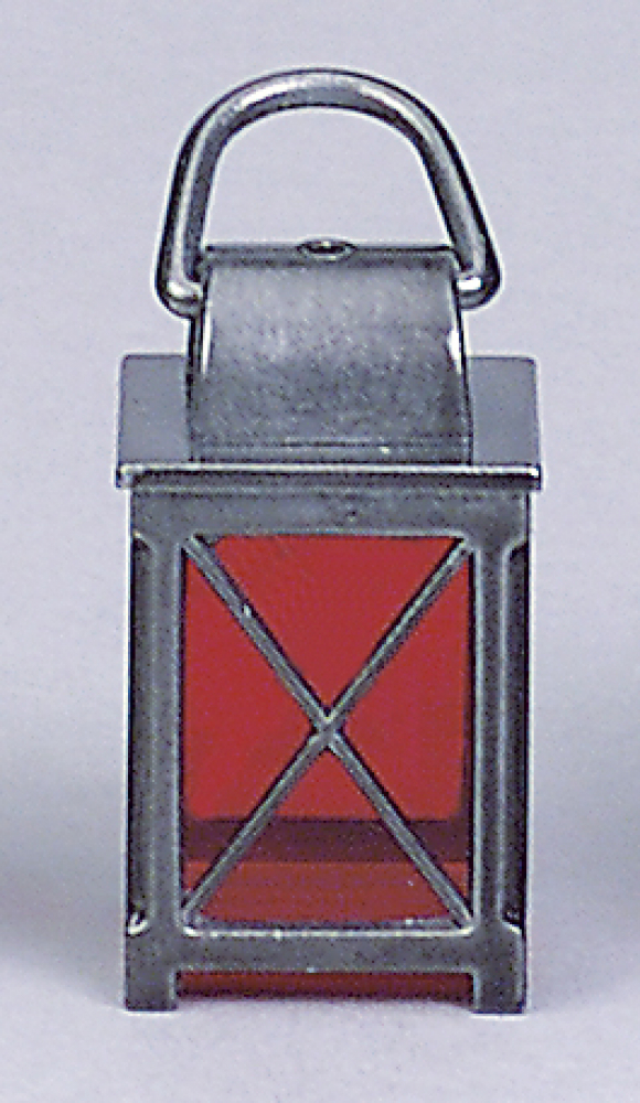 Metall-Laterne "Grau mit rotem Glas 3,5V"