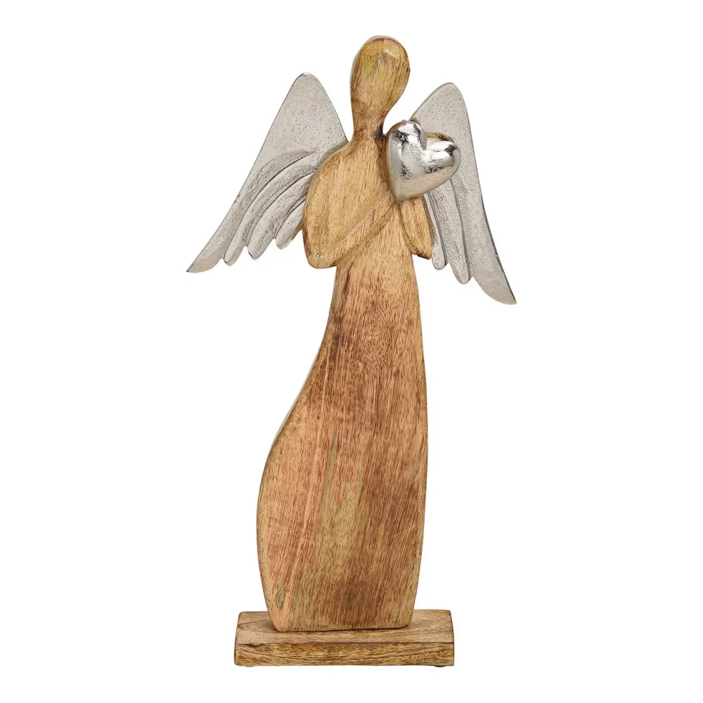 Engel mit Flügeln/Herz aus Holz/Metall
