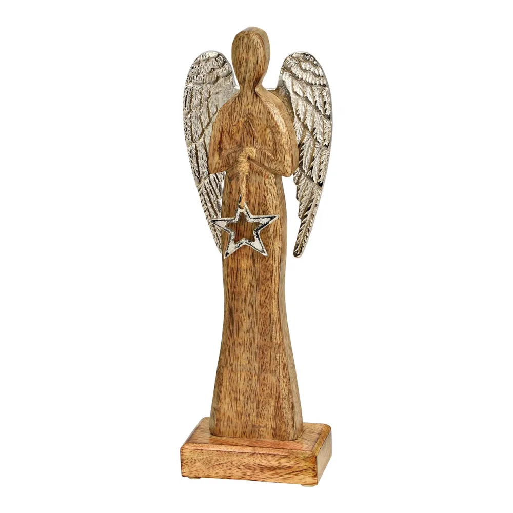 Aufsteller Engel mit Stern aus Mangoholz/Metall