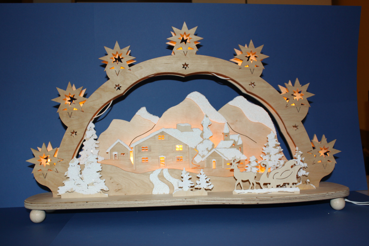 Schwibbogen "Winterdorf im Schnee" mit Sternen