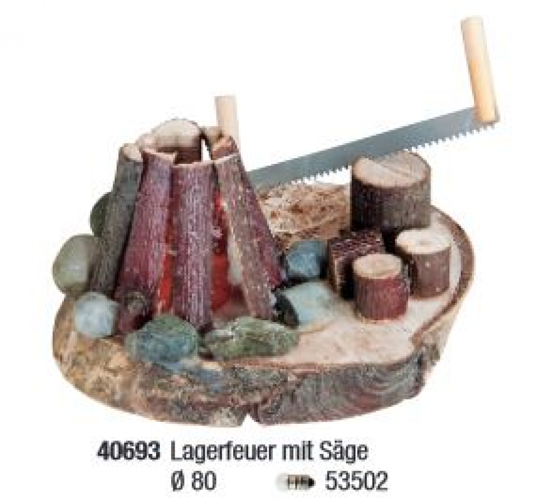 Krippenbeleuchtung "Lagerfeuer mit Holzklotz und Säge"