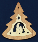 Hänger "Baumform aus Massivholz" mit Lasereinlage " hlg. Familie"