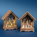 LED Lichthaus zum Hängen / Batteriebetrieb 15x13x5,5cm ; 2fach sortiert